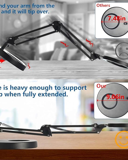 HITTI 【Upgraded】 5X LED Magnifying Lamp, 1,800 Lumens Stepless Dimmable, 3 Color Modes, 8-Diopter 4.2″ Real Glass Lens Magnifier Desk lamp, Magnifying Light and Stand for Crafts Reading Close Work - LeafyLoom