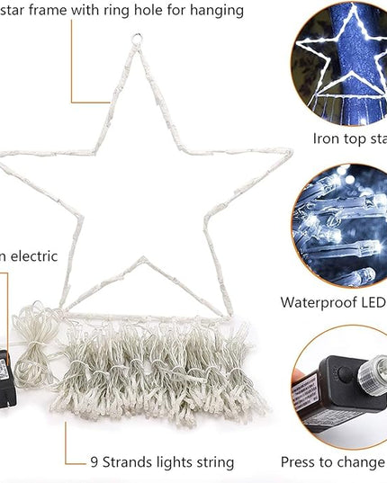 PUHONG Christmas Decoration Star Lights Outdoor,320 LED 16.4Ft Christmas String Lights[8 Modes & Waterproof] for Halloween Xmas New Year Holiday(Iron) (White) PUHONG