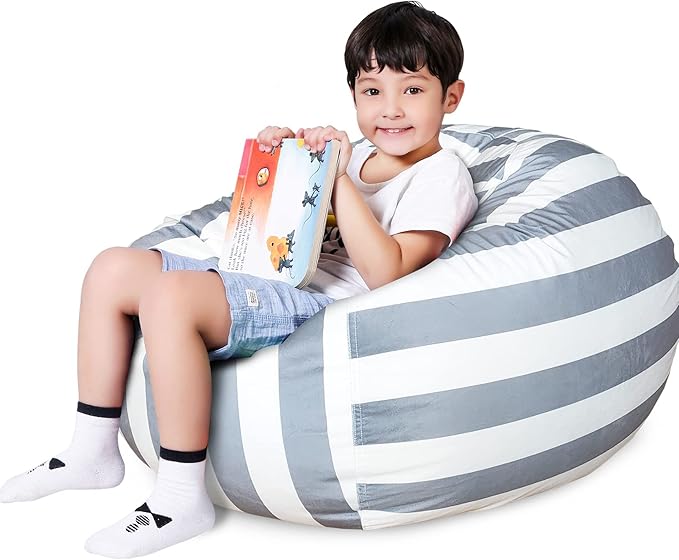 Lukeight Stuffed Animal Storage Bean Bag Chair Cover for Kids, Zipper Beanbag Chair Cover for Organizing Toddler & Kids' Rooms Plush Toys (Gray+white Velvet, X-Large) - LeafyLoom