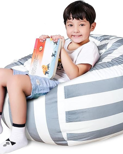 Lukeight Stuffed Animal Storage Bean Bag Chair Cover for Kids, Zipper Beanbag Chair Cover for Organizing Toddler & Kids' Rooms Plush Toys (Gray+white Velvet, XX-Large) - LeafyLoom