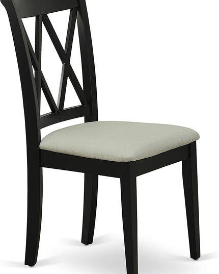 East West Furniture DLCL3-BLK-C Dublin 3 Piece Modern Set Contains a Round Wooden Table with Dropleaf and 2 Linen Fabric Upholstered Dining Chairs, 42x42 Inch, Black - LeafyLoom