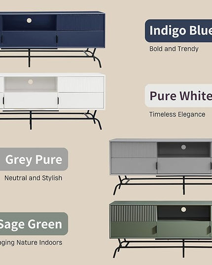 24/7 Shop at Home Quin Modern TV Stand with Storage Drawers, Media Console Cabinet, Entertainment Center for 65 inch Television, Unique Living Room Furniture, White Pure - LeafyLoom