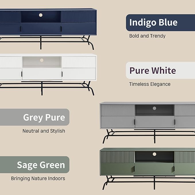 24/7 Shop at Home Quin Modern TV Stand with Storage Drawers, Media Console Cabinet, Entertainment Center for 65 inch Television, Unique Living Room Furniture, Light Gray - LeafyLoom