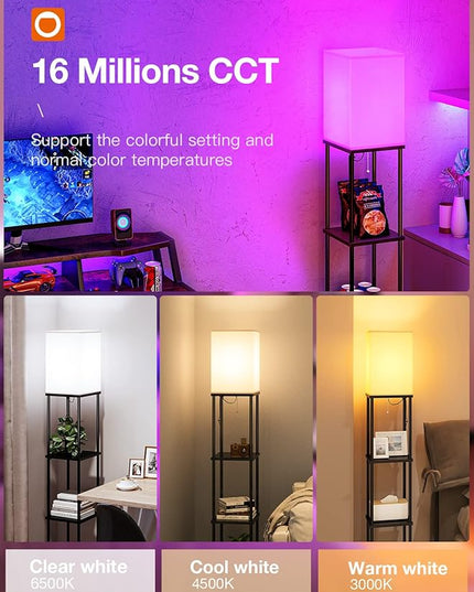 addlon Floor Lamp with Shelves with LED Smart RGB Bulb, 4-Tier Modern Shelf Display for Living Room, Bedroom and Office - Black - LeafyLoom