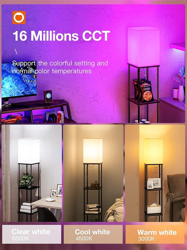 addlon Floor Lamp with Shelves with LED Smart RGB Bulb, 4-Tier Modern Shelf Display for Living Room, Bedroom and Office - Black - LeafyLoom