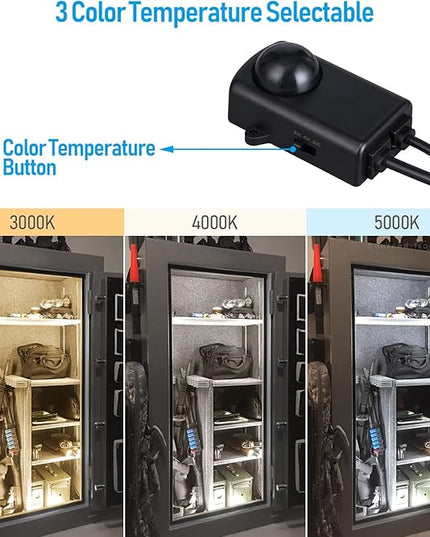 TORCHSTAR LED Safe Lighting Kit 3CCT, (6) 12 Inch Linkable Light Bars, Motion Sensor, 3000K/4000K/5000K Selectable, 900LM Safe Light Kit for Gun Safe Under Cabinet Locker Closet, UL Power Adapter TORCHSTAR