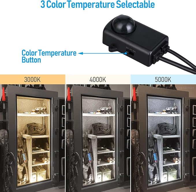 TORCHSTAR LED Safe Lighting Kit 3CCT, (6) 12 Inch Linkable Light Bars, Motion Sensor, 3000K/4000K/5000K Selectable, 900LM Safe Light Kit for Gun Safe Under Cabinet Locker Closet, UL Power Adapter TORCHSTAR