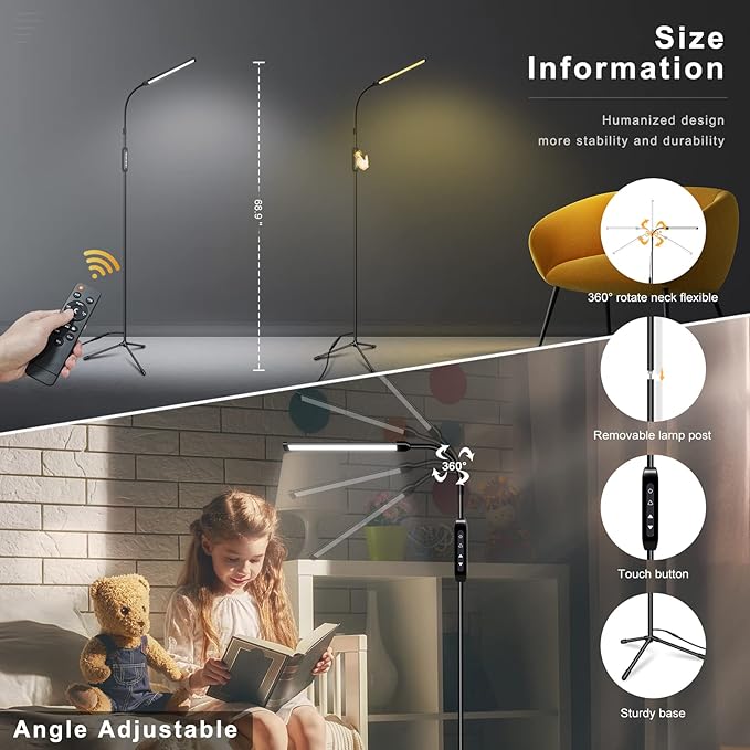 EBEST Led Floor Lamp with Remote LED lamp lash light for Eyelash Extensions Craft task Lamps Floor Standing light Gooseneck Dimmable reading lamp eyelash Lamp for Lashes makeup - LeafyLoom