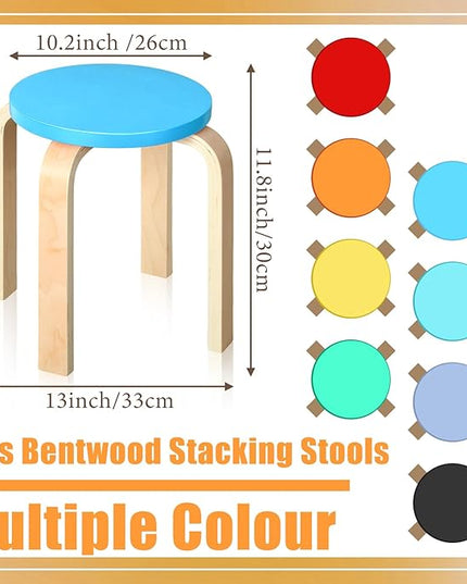 12 Inch Bentwood Stacking Stool for Kids Colored Durable Round Nesting Stool Flexible Wood Stackable Stool Chairs for Playroom Daycare Home Classroom(Colorful,8 Pcs) - LeafyLoom