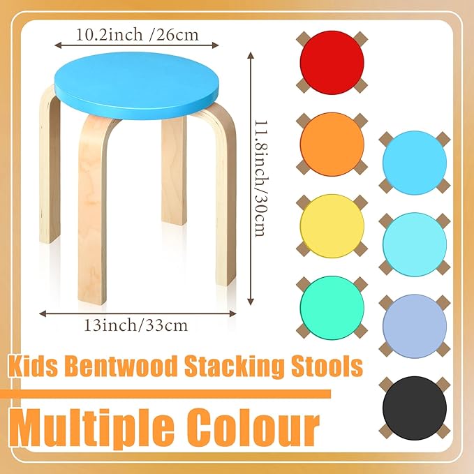 12 Inch Bentwood Stacking Stool for Kids Colored Durable Round Nesting Stool Flexible Wood Stackable Stool Chairs for Playroom Daycare Home Classroom(Colorful,8 Pcs) - LeafyLoom