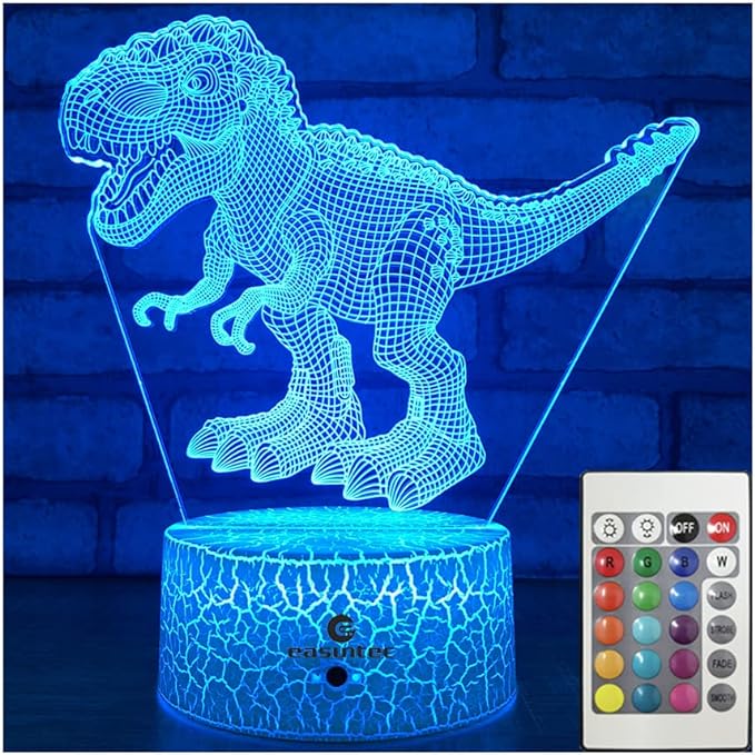 easuntec Dinosaur Toys 3D Night Light with Remote & Smart Touch 7 Colors + 16 Colors Changing Dimmable TRex Toys 1 2 3 4 5 6 7 8 Year Old Boy or Girl Gifts (TRex 16WT) - LeafyLoom
