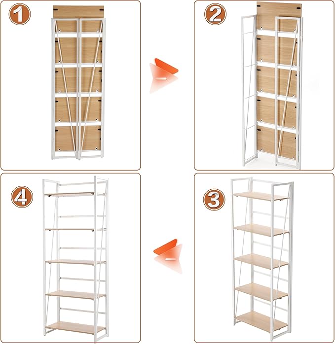 No-Assembly Folding Bookshelf Storage Shelves 5 Tiers Foldable Vintage Multifunctional Plant Flower Stand Storage Rack Shelves Bookcase for Home Office, White - LeafyLoom