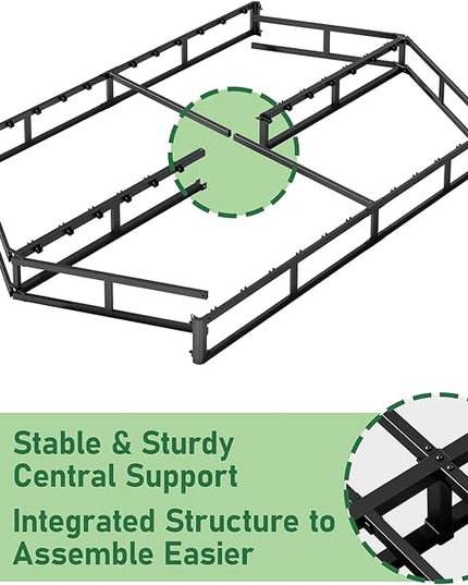 King Bed Frame, 9 Inch High Metal Box Spring with More Steel Slats Support, Sturdy Platform Bedframe Low to Floor, 3500 Lbs Weight Capacity Heavy Duty Mattress Base, Easy Assembly, Black - LeafyLoom