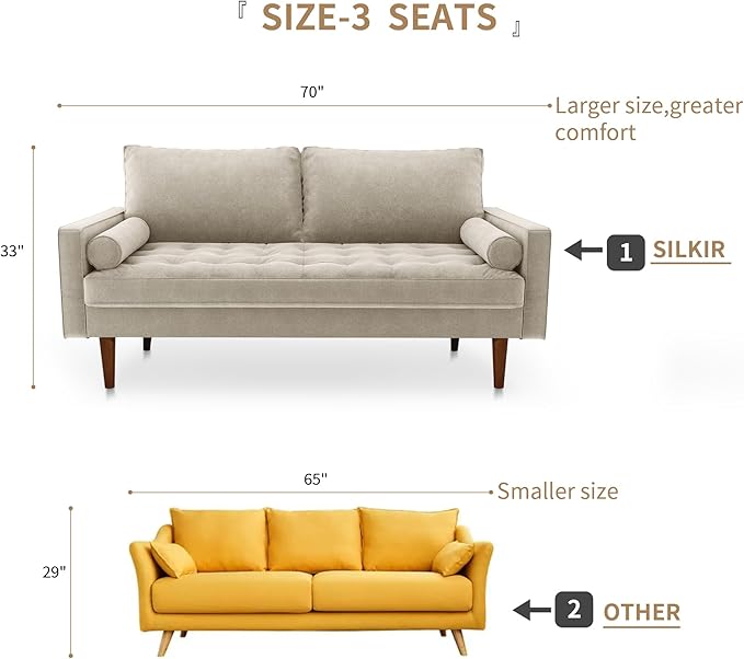 Velvet Furniture for Small Spaces, Mid-Century Modern Loveseats for Living Room, Love Seat Couch Sofas, 70 Inches, Beige - LeafyLoom