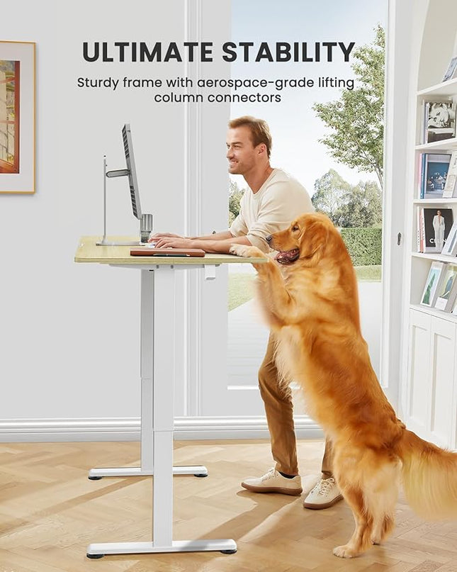 ErGear Height Adjustable Electric Standing Desk, 63x 28 Inches Sit Stand up Desk, Large Memory Computer Home Office Desk (Natural) - LeafyLoom