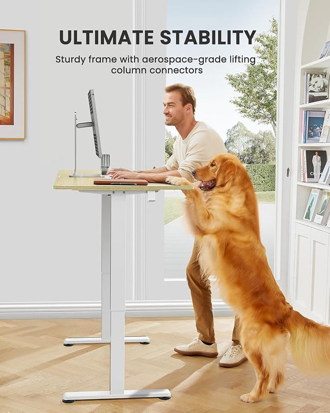 ErGear Height Adjustable Electric Standing Desk, 44 x 24 Inches Small Sit Stand up Desk, Memory Computer Home Office Desk (Natural) - LeafyLoom
