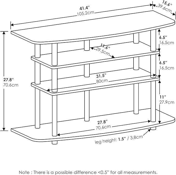 Furinno Frans Turn-N-Tube TV Stand for TV Size up to 43 Inch, 4-Tier, White Oak - LeafyLoom