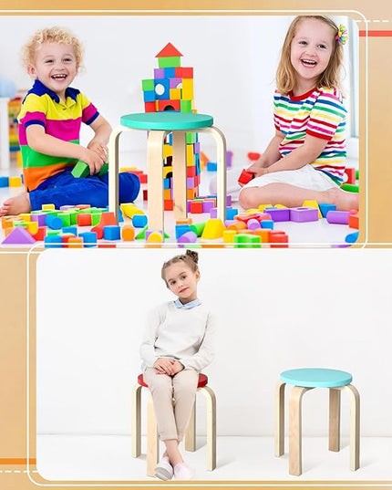 12 Inch Bentwood Stacking Stool for Kids Colored Durable Round Nesting Stool Flexible Wood Stackable Stool Chairs for Playroom Daycare Home Classroom(Colorful,8 Pcs) - LeafyLoom