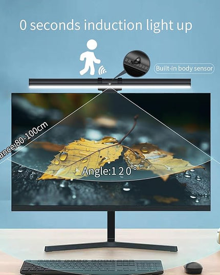 Induction Monitor Light with Sensor, Monitor Light Desk Lamp with Touch and Sensor Control, No Screen Glare Dimmable Monitor Lamp Computer Light Bar for Screen/Home/Office - LeafyLoom