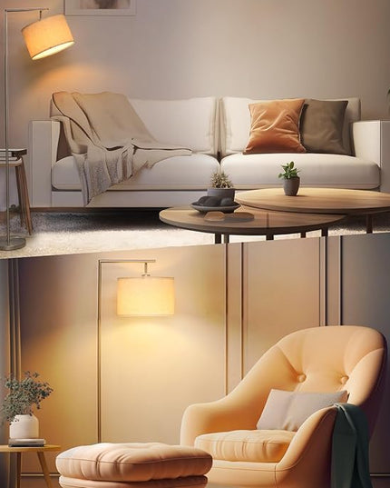 FAGUANGAO Silver Floor Lamp with 3 Color Tempratures LED Bulb, Modern Standing Lamp with Hanging Drum Shade for Living Room, Bedroom, Study Room, Office(Bulb Included) - LeafyLoom