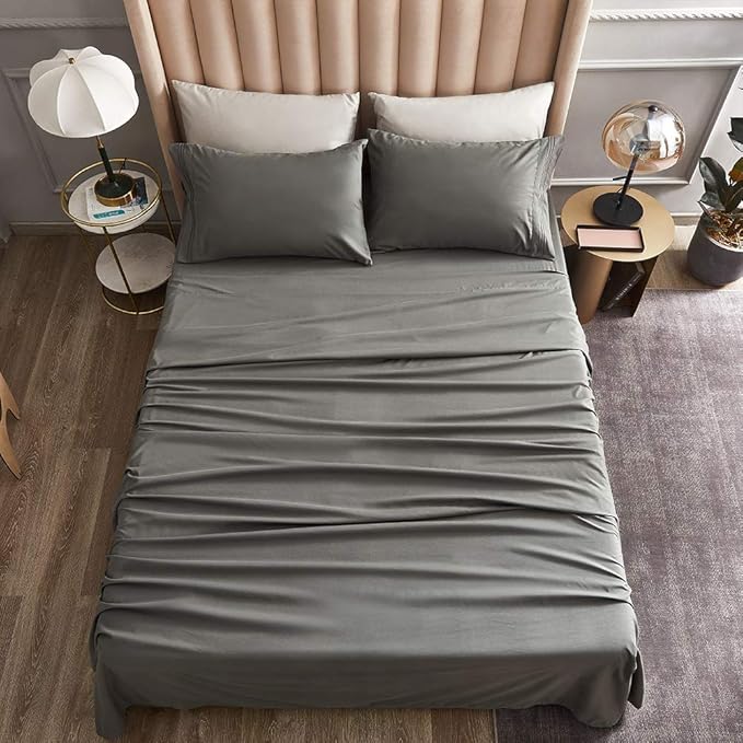 Bed Sheet Set - Brushed Microfiber Bedding - Bedding Sheets & Pillowcases - Deep Pockets - Easy Fit - Breathable & Cooling Sheets - 4 Piece Full Dark Gray Sheet - LeafyLoom