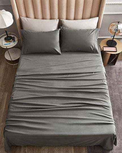 Bed Sheet Set - Brushed Microfiber Bedding - Bedding Sheets & Pillowcases - Deep Pockets - Easy Fit - Breathable & Cooling Sheets - 4 Piece King Dark Gray - LeafyLoom