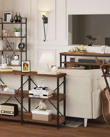 BON AUGURE Rustic Console Table with Shelves, 3 Tier Sofa Table Behind Couch for Living Room, Wood Metal Entryway Table for Hallway, Foyer, Entrance (47 Inch, Rustic Oak) - LeafyLoom