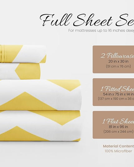 Linen Market 4 Piece Full Bedding Sheet Set (Yellow Arrow) - Sleep Better Than Ever with These Ultra-Soft & Cooling Bed Sheets for Your Full Size Bed - Deep Pocket Fits 16" Mattress - LeafyLoom