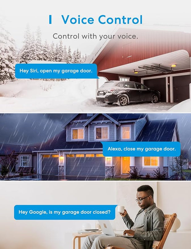 meross Smart Garage Door Opener Remote with External Antenna, Up to 3 Single Doors, Compatible with Apple HomeKit, Amazon Alexa, Google Assistant, SmartThings, App Control, No Hub Needed meross