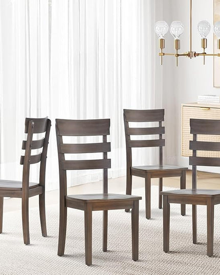 COLAMY Wooden Dining Chairs Set of 4, Ladder High Back Kitchen Side Chair, Farmhouse Armless Dining Room Chairs with Adjustable Foot Pegs, Light Brown - LeafyLoom