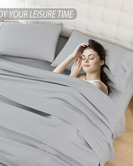 Whitney Home Textile Queen Sheet Set - 4 Piece Soft Breathable Bed Sheets for Queen Size Bed, Deep Pocket Lxuury Brushed Sheets, Hotel Bedding Sheets and Pillowcases, Wrinkle Free Oeko-Tex Sheets - LeafyLoom