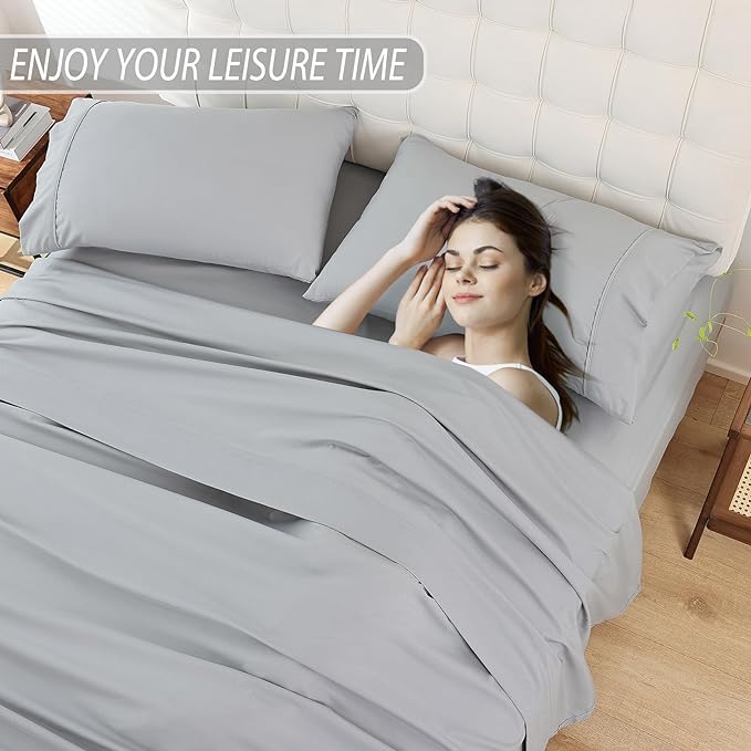 Full Sheet Set - 4 Piece Soft Breathable Bed Sheets for Full Size Bed, Extra Deep Pocket Lxuury Brushed Sheets, Cooling Hotel Bedding Sheets and Pillowcases, Wrinkle Free Oeko-Tex Sheets - LeafyLoom
