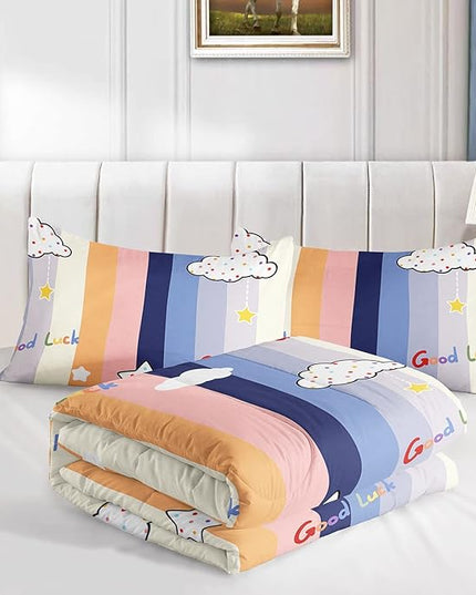 Datura home Cloud Stylish Comforter Bedding Set for Kids Children,Boys and Girls coulorful Stripe with Dot Cute Sky Bedding Set with 1 Comforter and 2 Pillowcases(Cloud Twin) - LeafyLoom