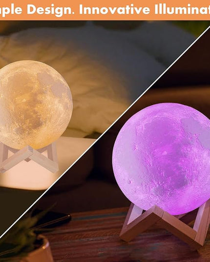 CPLA 6.1 inch Moon Lamp 2024 Upgrade 128 Colors Room Decor Home Decor- 3D Printing Moon Night Light for Kids Adults- Gifts for Girls Boys Men Women Birthday- Wooden Stand & Remote/Touch Control - LeafyLoom