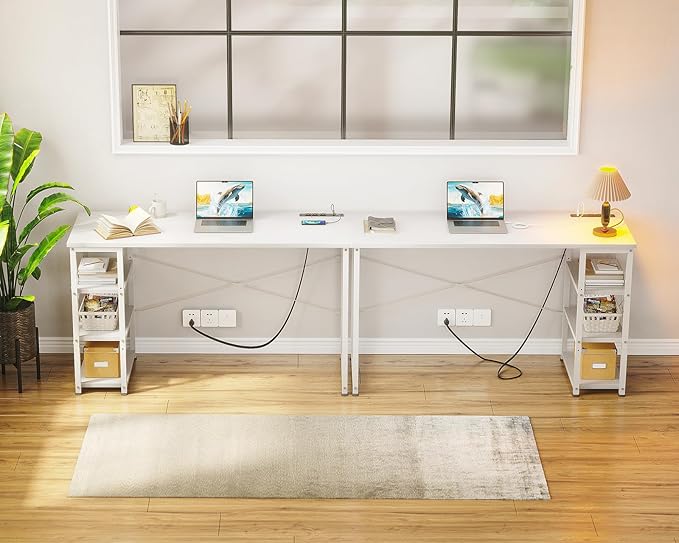AODK Laptop Desk Office Desk, 48 Inch Computer Desk with Power Outlet and USB & Type-C Charging Port, Writing Desk with 3-Tier Reversible Storage Shelf for Home Office, 48'' x 16'', White - LeafyLoom