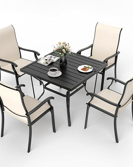 Pamapic 5 Pieces Patio Dining Set, Outdoor Dining Set for Garden Backyard Poolside Deck,Outdoor Table and Chairs Set with 4 Textilene Chairs,Beige - LeafyLoom