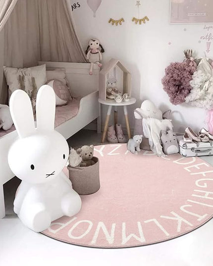 Topotdor Round Kids Play Rug Alphabet Nursery Area Rug Extra Large Soft Crawling Play Mat for Children Toddlers Bedroom (40 inch, Pink) - LeafyLoom
