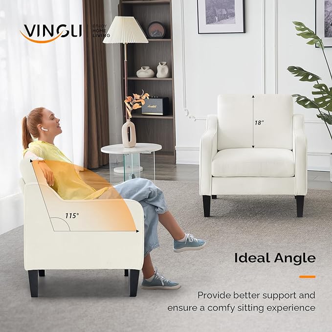 VINGLI Accent Chairs for Living Room Arm Chairs Set of 2 Mid Century Modern Chair Chenille Upholstered Comfy Chair Side Chair for Bedroom, Play Room, Apartment, Office (Creamy White) - LeafyLoom