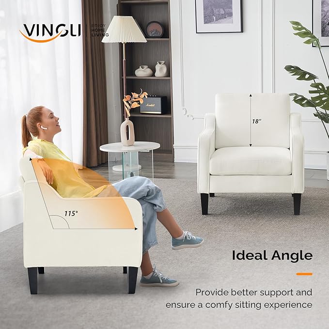 VINGLI Accent Chairs for Living Room Chairs Reading Chair Mid Century Modern Chair Soft Chenille Sofa Chair Upholstered Arm Chair Comfy Chair Side Chair (Creamy White Chenille) - LeafyLoom