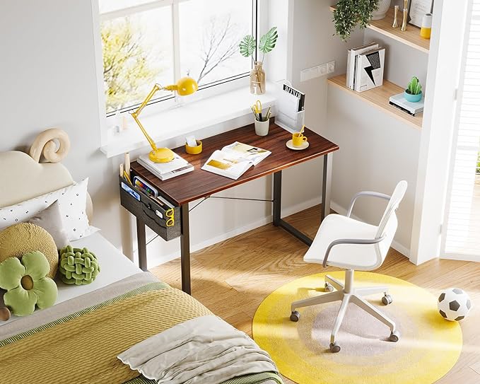 ODK Laptop Desk Study Desk, 32 Inch Small Desk, Writing Desk with Storage, Work Table with Headphone Hook for Small Space Home Office, Deep Brown - LeafyLoom