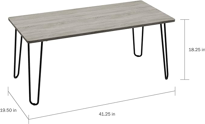 LAVISH HOME Coffee Table with Hairpin Legs-Modern Industrial Style Home Decor-Woodgrain-Look and Steel Accent Living Room Furniture, 41", Gray - LeafyLoom