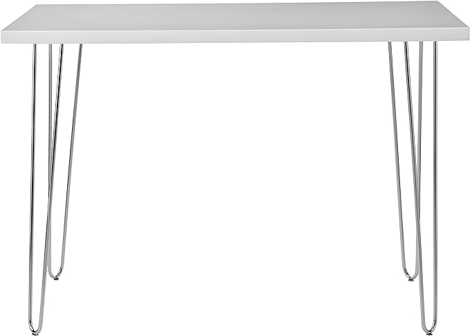 Walker Edison Mid Century Modern Hairpin Wood Laptop Computer Writing Desk Home Office Workstation Small, 42 Inch, White - LeafyLoom