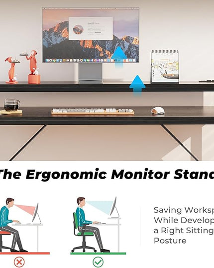 SUPERJARE 55 inch Computer Desk with LED Lights & Power Outlets, Gaming Desk with Monitor Shelf, Small Office Desk for Home & Office, Black - LeafyLoom