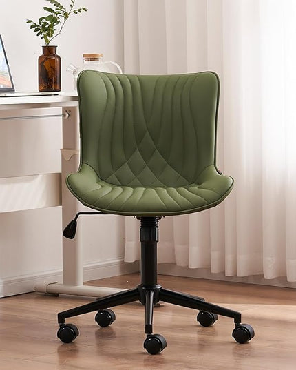 YOUTASTE Office Chair Armless Desk Chair Small Computer Swivel Rolling Chair with Wheels, Modern Upholstered PU Leather Computer Task Chair, Adjustable Home Office Desk Chairs, Olive Green - LeafyLoom