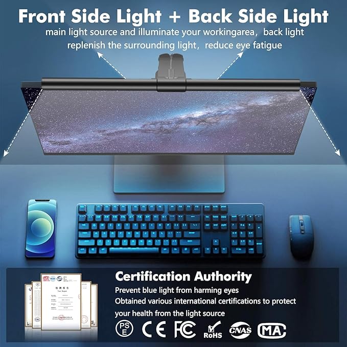 OOWOLF Monitor Light Bar with Backlight CRI≥95, Screen Light Bar, Desk Lamp for Eye-Caring,Dual Light,Filter Blue-Light,3-Color Mode,Memory Dimming,e-Reading Task Lamp,Computer Light for Home Office - LeafyLoom