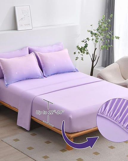 Dinjoy Girls Comforter Set Full Size Colorful Rainbow Ombre Purple Lavender Pink Bedding Set Gradient 7 Pieces Bed in A Bag for Kids Teen Girl Women(1 Comforter, 1 Flat Sheet, 1 Fitted Sheet) - LeafyLoom