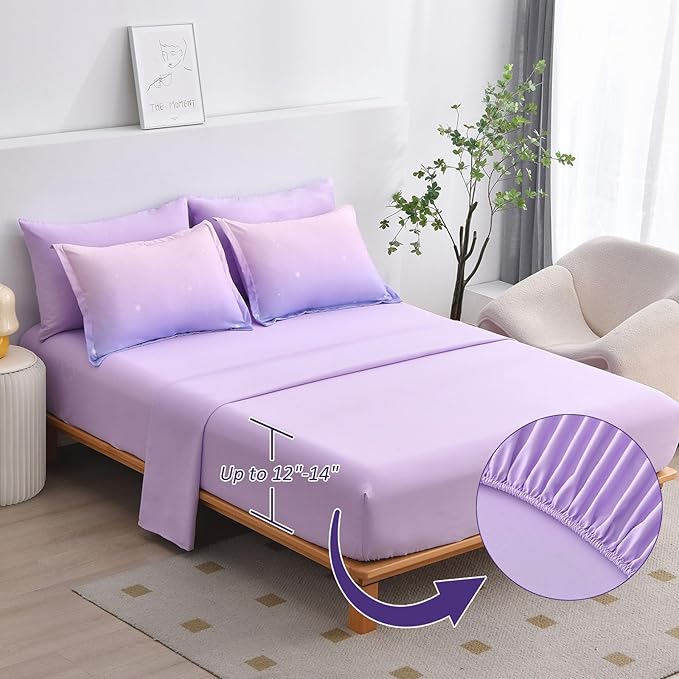 Dinjoy Girls Comforter Set Twin Size Colorful Rainbow Ombre Purple Lavender Pink Bedding Set Gradient 6 Pieces Bed in A Bag for Kids Teen Girl Women(1 Comforter, 1 Flat Sheet, 1 Fitted Sheet) - LeafyLoom