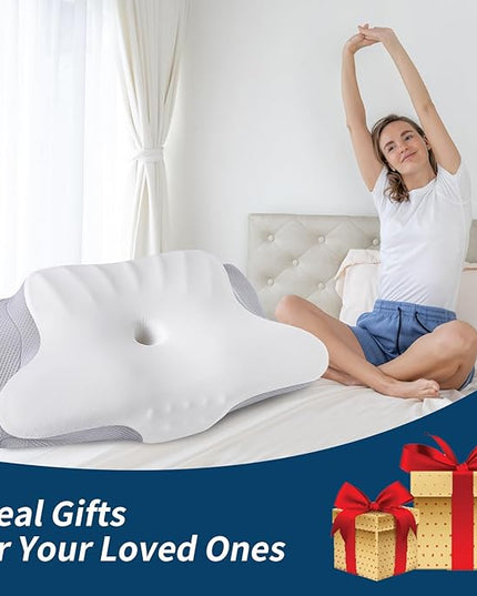 Cervical Neck Pillow Memory Foam Pillows Cooling Pillow for Neck Pain Relief, Ergonomic Orthopedic Neck Support Contour Bed Pillow for Side Back Stomach Sleepers with Washable Ice Silk Pillowcase - LeafyLoom