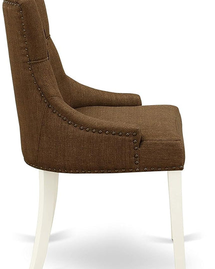 East West Furniture NDFR3-LWH-18 Norden 3 Piece Set Contains a Rectangle Dining Room Table with Dropleaf and 2 Brown Linen Fabric Upholstered Parson Chairs, 30x48 Inch - LeafyLoom