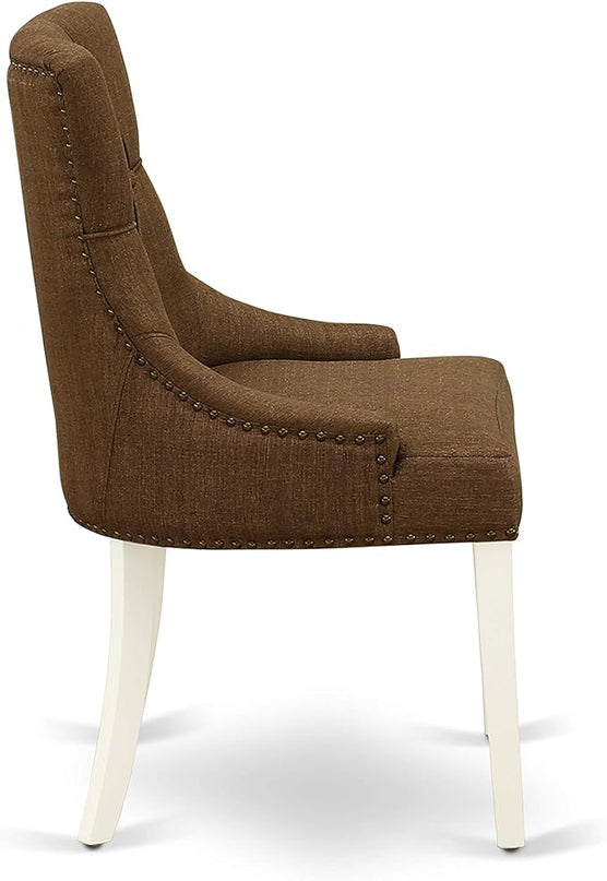 East West Furniture NDFR3-LWH-18 Norden 3 Piece Set Contains a Rectangle Dining Room Table with Dropleaf and 2 Brown Linen Fabric Upholstered Parson Chairs, 30x48 Inch - LeafyLoom